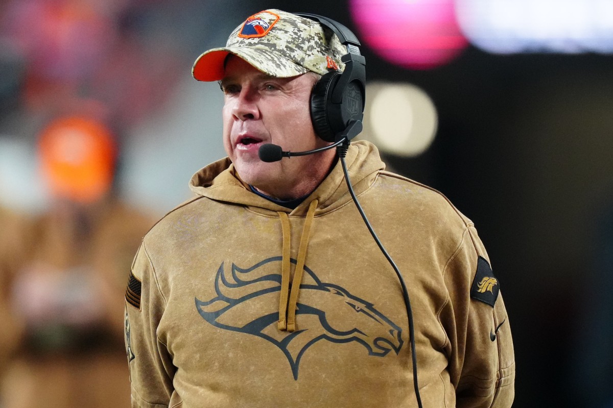 Denver Broncos head coach Sean Payton in the first quarter against the Minnesota Vikings at Empower Field at Mile High.